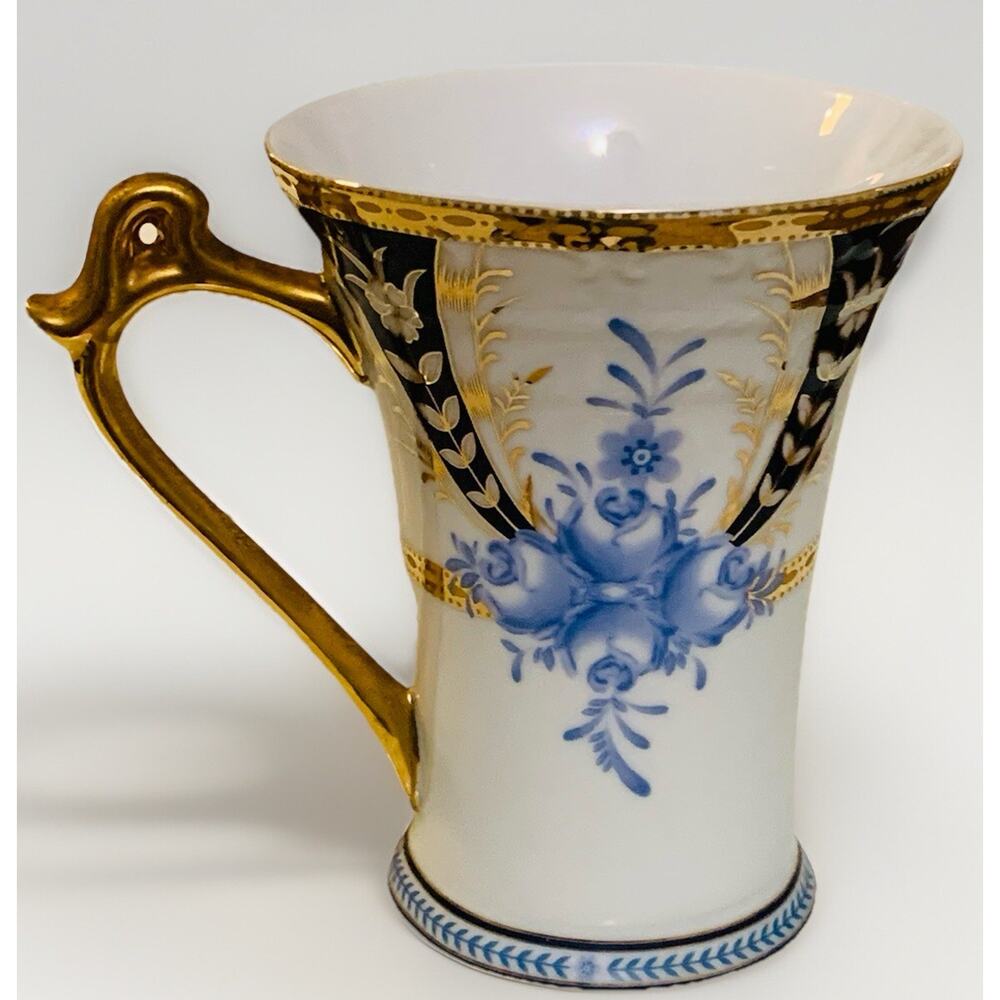Sorelle Fine Porcelain Mug Vintage Tea Cup w/ Blueberries & Gold Hand Painted